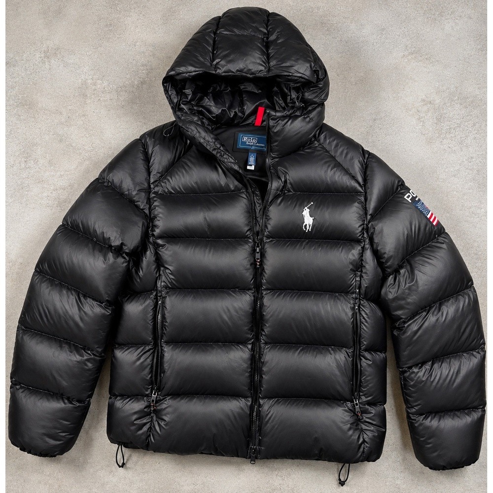 Polo Ralph Lauren Men's L Hawthorne Flag Down Puffer Jacket Black USA
